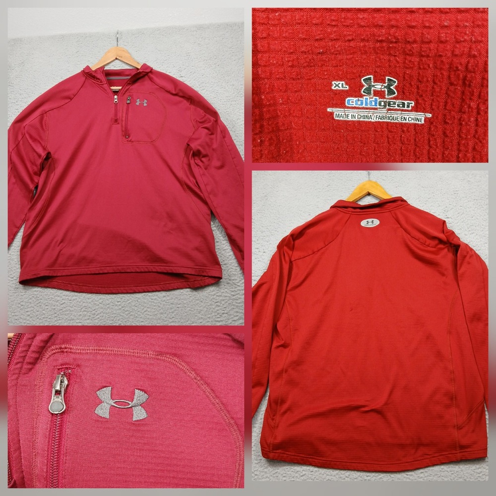 Under Armour ColdGear 1/4 Zip Pullover Men's XL Red Long Sleeve Performance Top